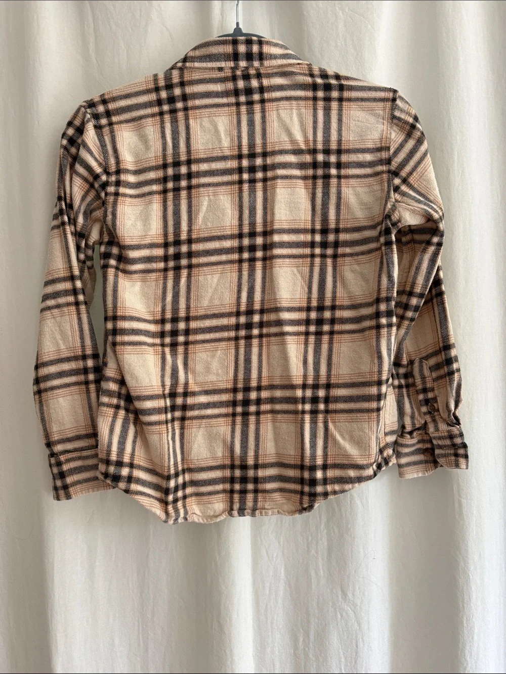 Old Navy Beige and Brown Plaid Flannel  Boys Button-Down Shirt Sz L 10/12